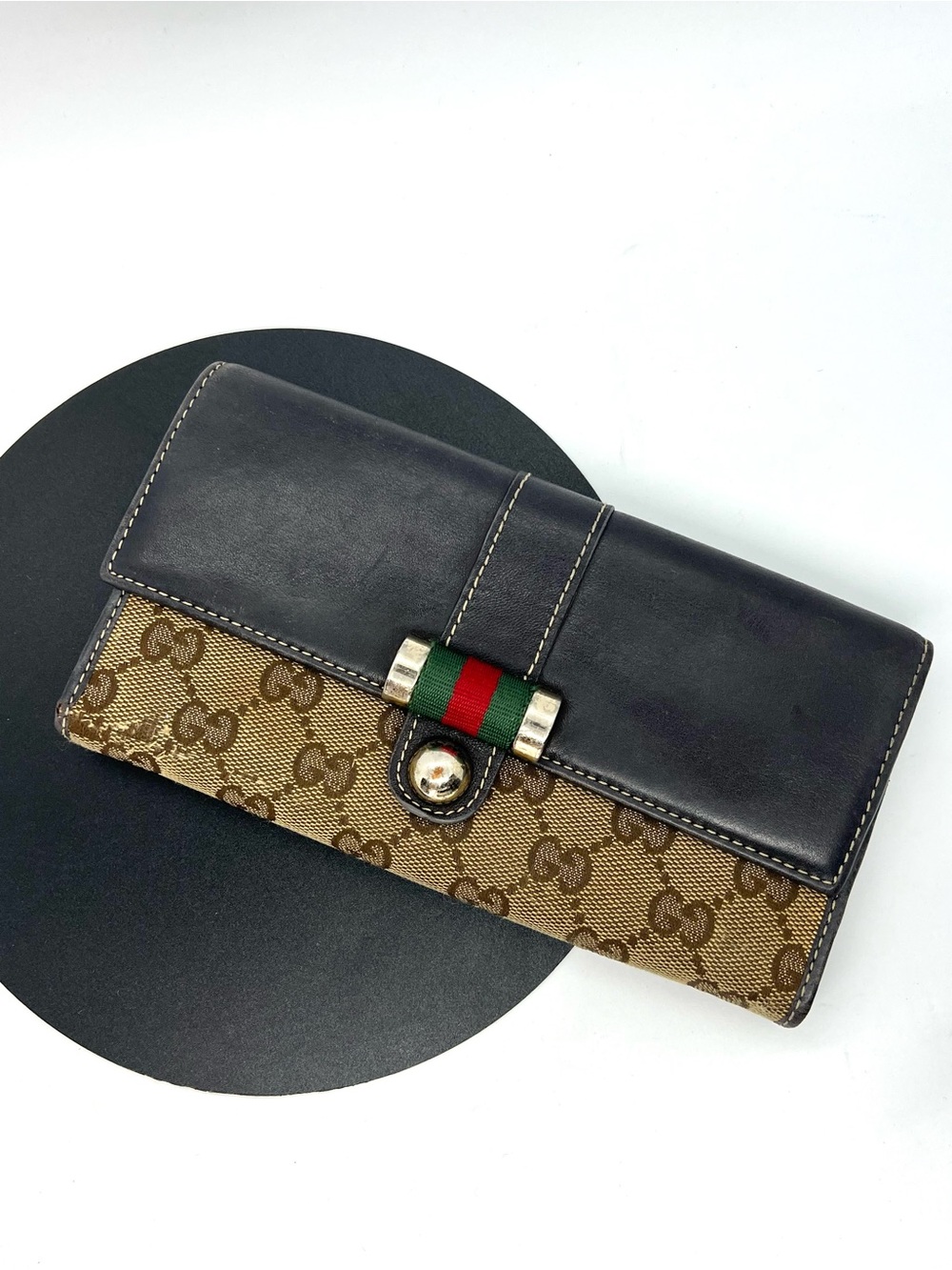 Vintage Gucci GG Canvas Web Stripe Continental Wallet 233006 976